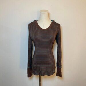 Vintage Y2K Roxy Striped Long Sleeve Hoodie Shirt | Brown & Teal | Womens Size M